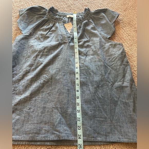 NWT J. Crew Light Blue Ruffle Blouse, Short Flutter Sleeves, Chambray, V-Neck, M - Picture 8 of 11